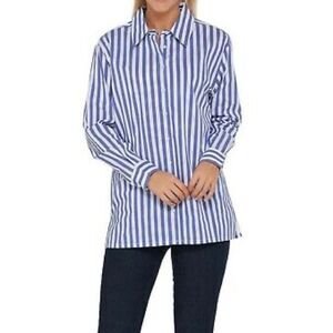 BROOKE SHIELDS Timeless Striped Stretch Poplin Shirt
